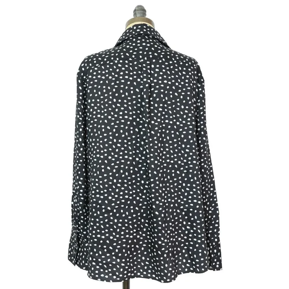 JASON WU Polka Dot Printed Shirt Size 8 Black Button-Up Long Sleeve EUC B36
